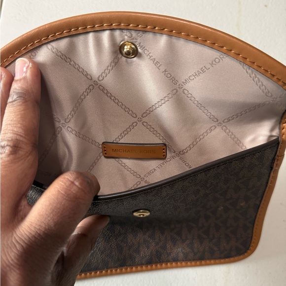 Michael Kors Brown Canvas Wristlet with Tan Trim and Strap - Picture 3 of 3